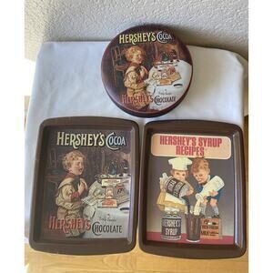 Hershey's Cocoa Chocolate Round Tin Crying Kid W/ 2 Hershey Chocolate Trays 1993
